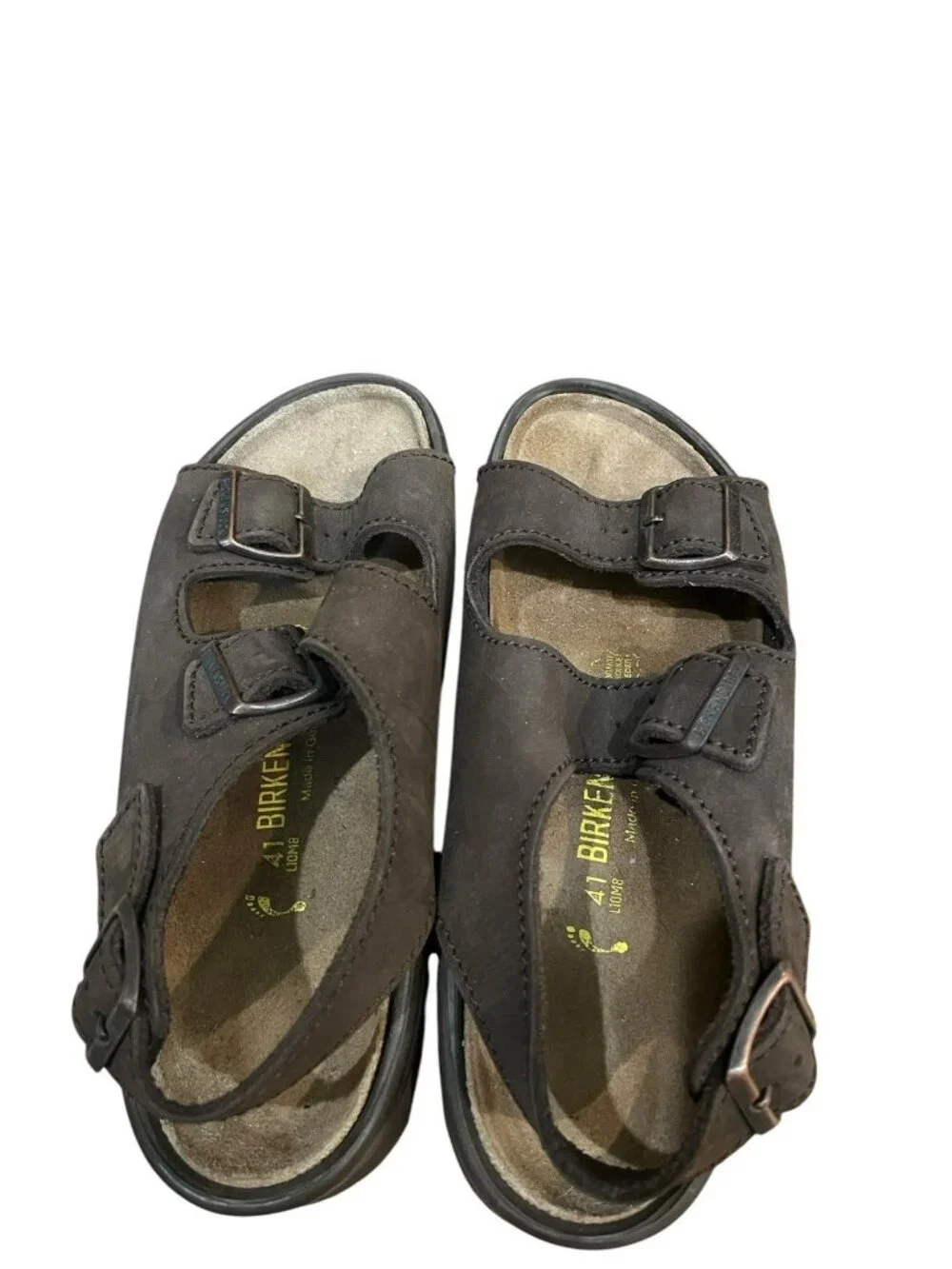 Birkenstock Ladies 10 Mens 8 Brown Suede Leather Sandals Ankle Adjust Buckles - Picture 5 of 9